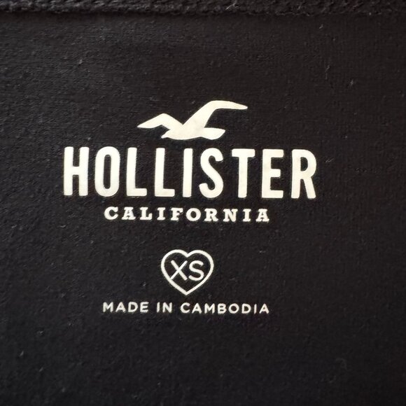 Hollister Crop Fitted Long-Sleeve Rusched Shirt Front Layering Black XS Juniors - Picture 6 of 8